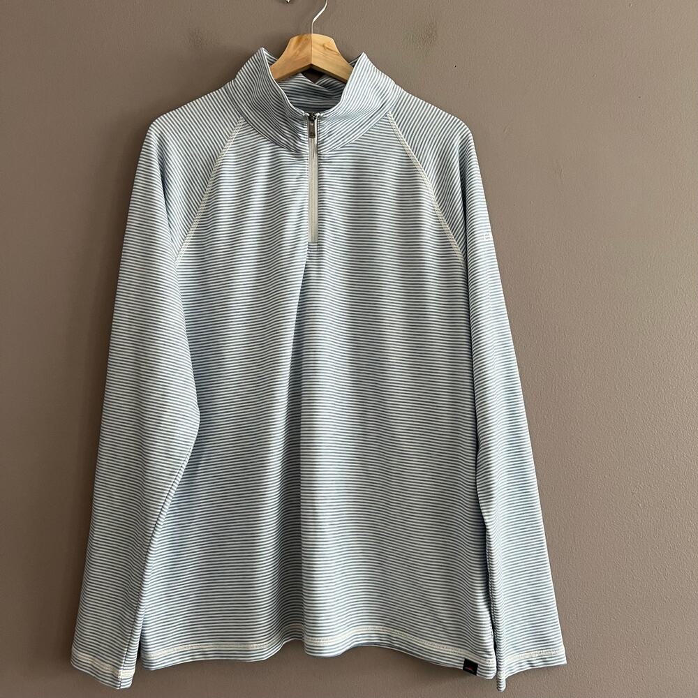 Faherty Movement Men’s XL Blue White Stripe 1/4 Zip Pullover CME Group Logo